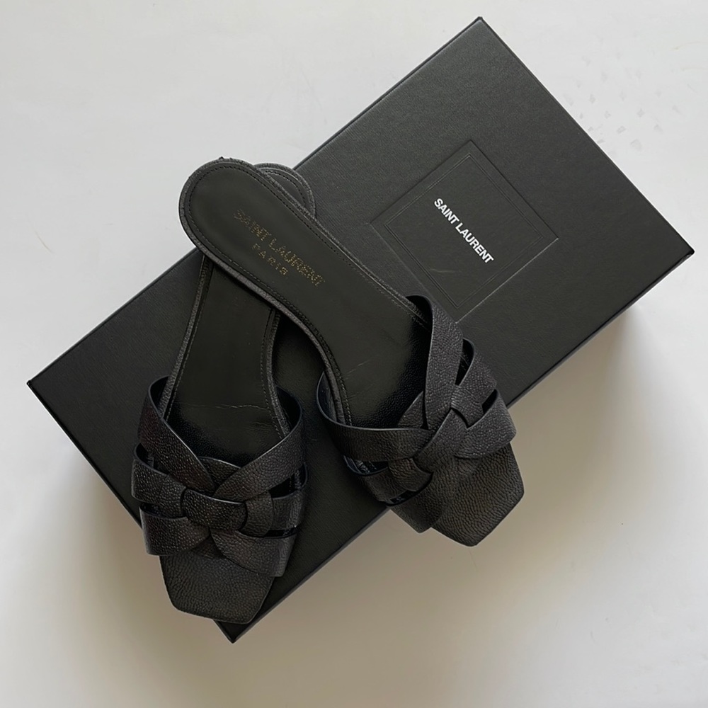 YSL Tribute Flat Sandals leather